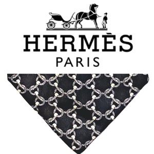 NWT Men’s Hermes 100% Silk Tie Black White Twill